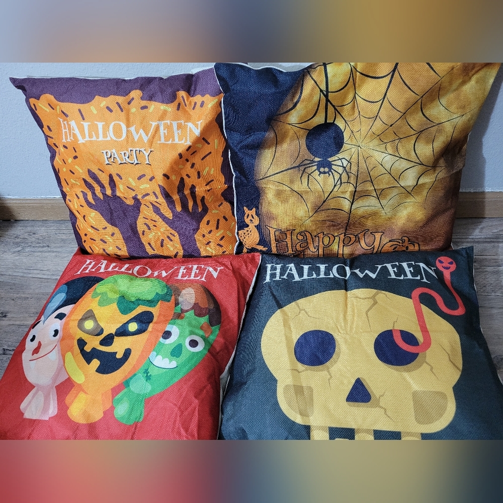 Halloween Party Candy Skull Spider Pillows Set